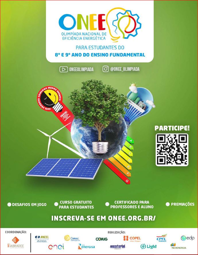 Olimpíada Nacional de Eficiência Energética está com inscrições abertas para professores e estudantes do 8º e 9º ano