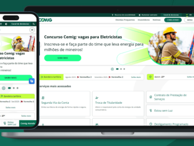 Novo portal da Cemig exibido em celular e notebook.