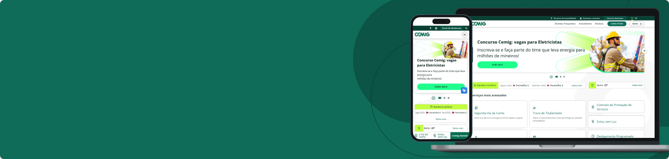 Novo portal da Cemig exibido em celular e notebook.