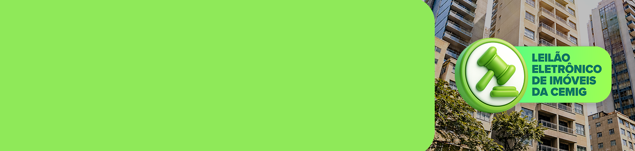 Composição com fotografia de prédios residenciais ao fundo. Em primeiro plano, destaca-se um selo com a ilustração 3D de um martelo de leilão e o título 'LEILÃO ELETRÔNICO DE IMÓVEIS DA CEMIG'. No painel verde-claro, aparece o texto: 'Realize seu sonho com pagamento em até 60x. Cadastre-se no superbid.net até 31 de março.', finalizando com um botão verde-escuro com a frase 'FAÇA A SUA OFERTA', convidando o usuário a participar e arrematar um imóvel.